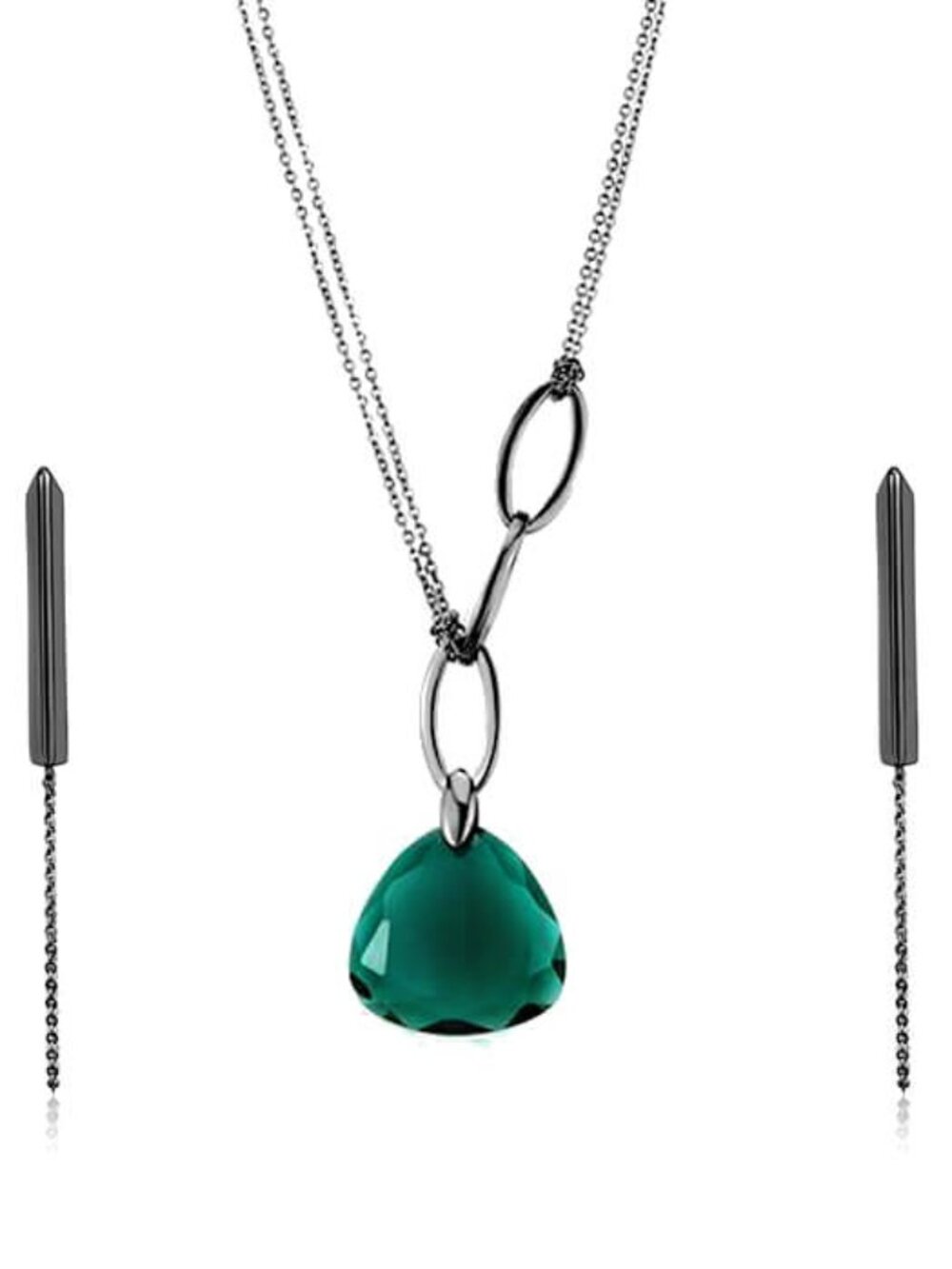 Stainless Steel IP Black Modern Statement Necklace & Earring Set